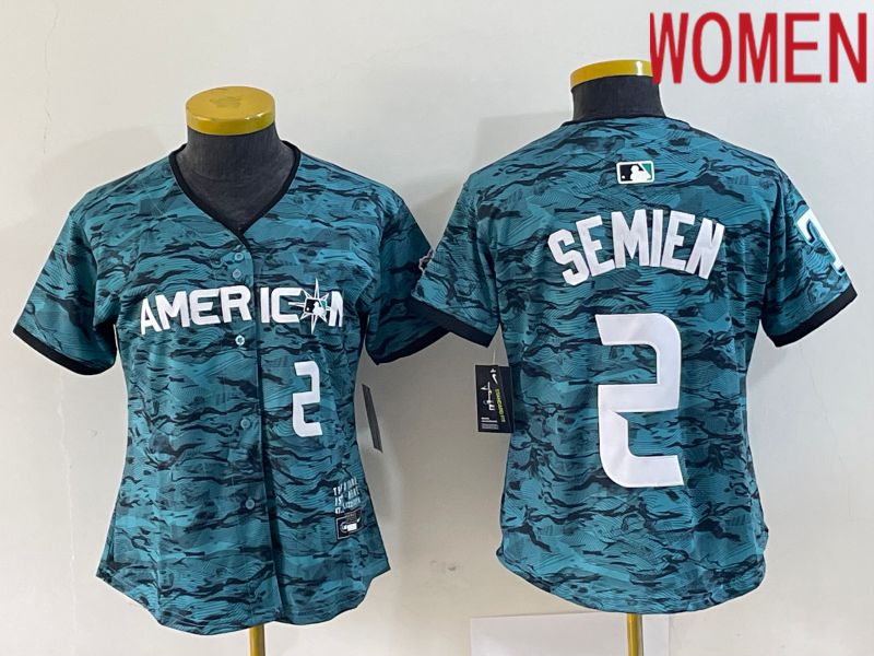 Women Texas Rangers #2 Semien American League Nike Green 2023 MLB All Star Jersey->youth mlb jersey->Youth Jersey